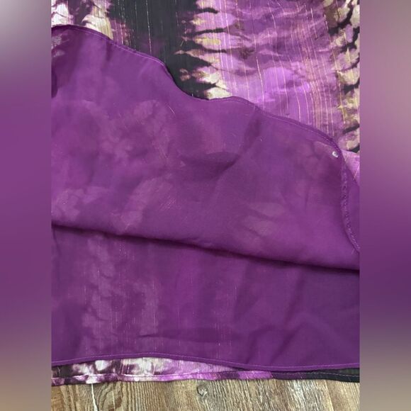 INC International Concepts Cold Shoulder Ruffle Halter Neck Purple Black Shirt - Picture 9 of 10